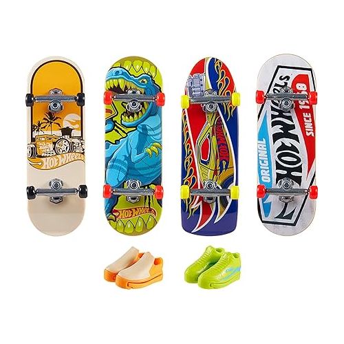  Hot Wheels Skate 4 Fingerboards & 2 Pairs of Removable Skate Shoes, Tricked Out Pack of Fully Assembled Boards, 1 Exclusive Set