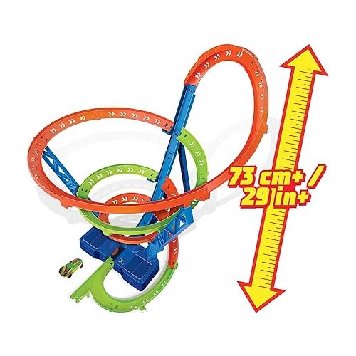  Hot Wheels Toy Car Track Set Spiral Speed Crash, Powered by Motorized Booster, 29-in Tall Track with 1:64 Scale Car