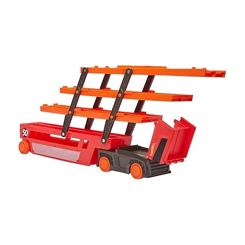  Hot Wheels Mega Hauler with 6 Expandable Levels, Storage for Up to 50 1:64 Scale Toy Cars, Connects to Other Tracks