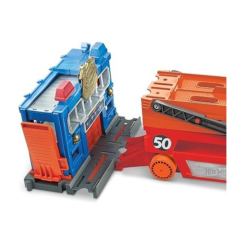  Hot Wheels Mega Hauler with 6 Expandable Levels, Storage for Up to 50 1:64 Scale Toy Cars, Connects to Other Tracks