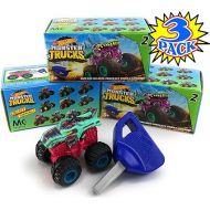 Hot Wheels Monster Trucks Mini Mystery Trucks with Key Launcher (Assorted Series) Blind Box Gift Set Party Bundle - 3 Pack