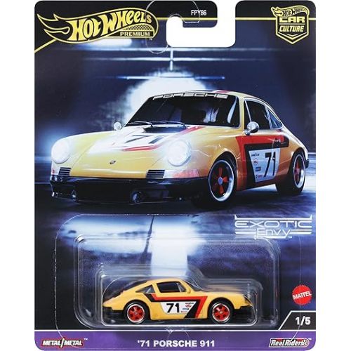  Hot Wheels Car Culture Circuit Legends Vehicles for 3 Kids Years Old & Up, 71 Porsche 911, Premium Collection of Car Culture 1:64 Scale Vehicles