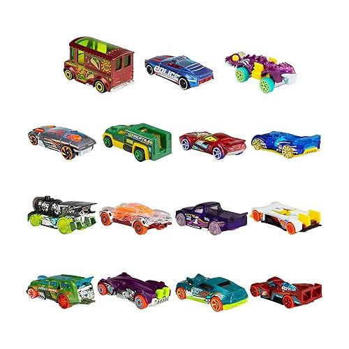  Hot Wheels Toy Cars, Bundle of 15 1:64 Scale Vehicles, includes 3 5-Packs with Different Themes: HW City, X-Raycers & Track Pack [Amazon Exclusive]