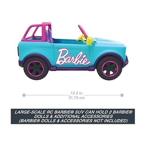  Hot Wheels Barbie RC SUV & Stickers, Can Hold & Store 2 Barbie Dolls & Accessories, Kid-Applied Stickers for Customization