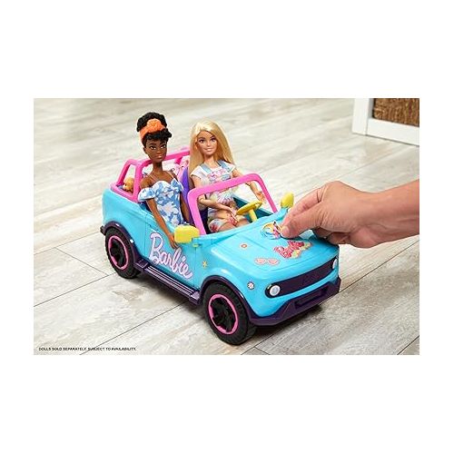  Hot Wheels Barbie RC SUV & Stickers, Can Hold & Store 2 Barbie Dolls & Accessories, Kid-Applied Stickers for Customization