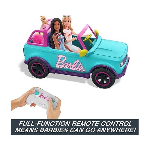  Hot Wheels Barbie RC SUV & Stickers, Can Hold & Store 2 Barbie Dolls & Accessories, Kid-Applied Stickers for Customization