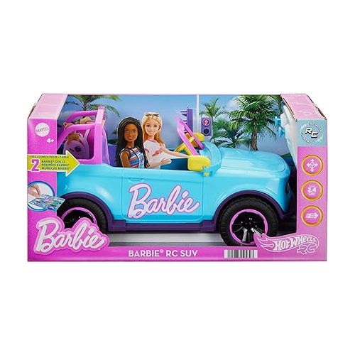 Hot Wheels Barbie RC SUV & Stickers, Can Hold & Store 2 Barbie Dolls & Accessories, Kid-Applied Stickers for Customization