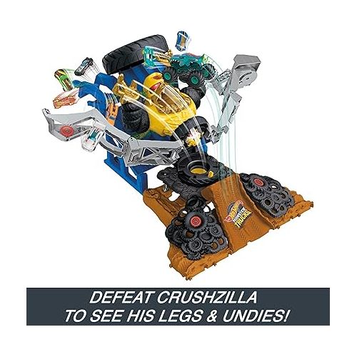  Hot Wheels Monster Trucks Arena Smashers MEGA-Wrex Vs. Crushzilla Takedown with 1:64 Scale MEGA-Wrex Toy Truck and 6 Crushable Cars