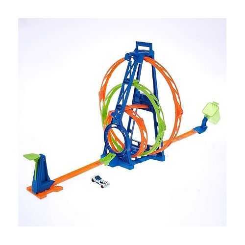  Hot Wheels Toy Car Track Set Triple Loop Kit, 3 Loops & Connects to Other Sets, includes 1:64 Scale Car