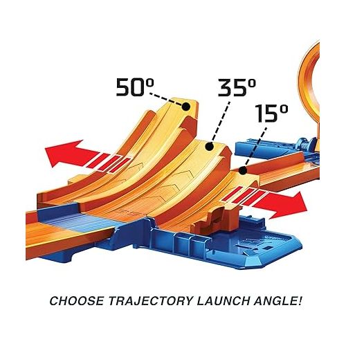  Hot Wheels Track Set with 1 Car, STEAM Flight Path Challenge, Learn The Basic Physics of Trajectory, Track Storage