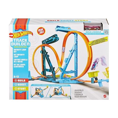  Hot Wheels Track Set and 1:64 Scale Toy Car, Track and Loop Building Kit with Adjustable Set-Ups and Jump, Infinity Loop Kit