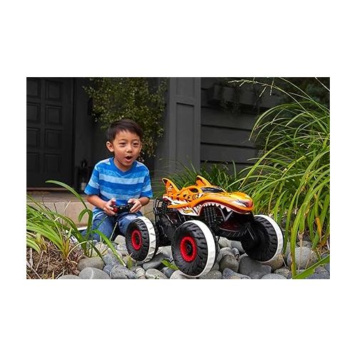  Hot Wheels RC Toy, Remote-Control Monster Trucks Unstoppable Tiger Shark in 1:15 Scale with Terrain Action Tires