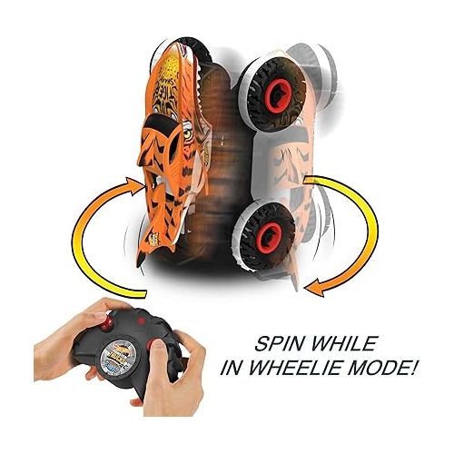  Hot Wheels RC Toy, Remote-Control Monster Trucks Unstoppable Tiger Shark in 1:15 Scale with Terrain Action Tires
