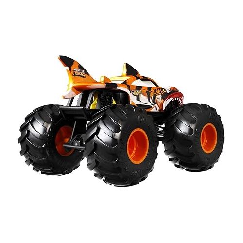  Hot Wheels Toy Monster Trucks, 1:24 Scale Die-Cast Tiger Shark, Oversized Play Vehicle for Kids & Collectors