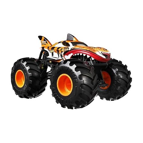  Hot Wheels Toy Monster Trucks, 1:24 Scale Die-Cast Tiger Shark, Oversized Play Vehicle for Kids & Collectors