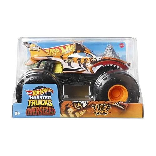  Hot Wheels Toy Monster Trucks, 1:24 Scale Die-Cast Tiger Shark, Oversized Play Vehicle for Kids & Collectors