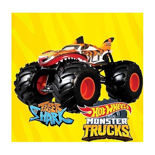  Hot Wheels Toy Monster Trucks, 1:24 Scale Die-Cast Tiger Shark, Oversized Play Vehicle for Kids & Collectors