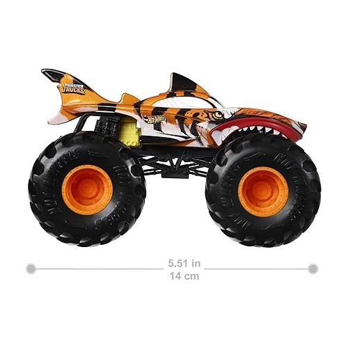  Hot Wheels Toy Monster Trucks, 1:24 Scale Die-Cast Tiger Shark, Oversized Play Vehicle for Kids & Collectors