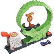 Hot Wheels Toy Car Track Set Gator Loop Attack Playset in Pizza Place with 1:64 Scale Car, Connects to Other Sets