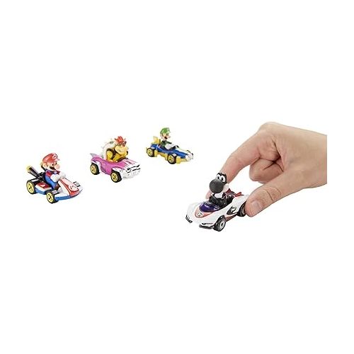  Hot Wheels Mario Kart Characters & Karts as Die-Cast Toy Cars 4-Pack (Amazon Exclusive)