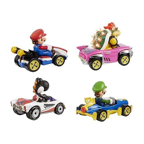  Hot Wheels Mario Kart Characters & Karts as Die-Cast Toy Cars 4-Pack (Amazon Exclusive)