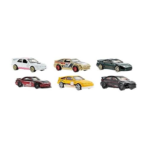  Hot Wheels Japanese Multipacks of 6 Toy Cars, 1:64 Scale, Authentic Decos, Popular Castings, Rolling Wheels, Gift for Kids 3 Years Old & Up & Collectors