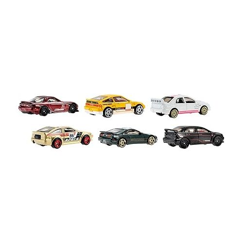  Hot Wheels Japanese Multipacks of 6 Toy Cars, 1:64 Scale, Authentic Decos, Popular Castings, Rolling Wheels, Gift for Kids 3 Years Old & Up & Collectors