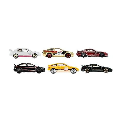  Hot Wheels Japanese Multipacks of 6 Toy Cars, 1:64 Scale, Authentic Decos, Popular Castings, Rolling Wheels, Gift for Kids 3 Years Old & Up & Collectors