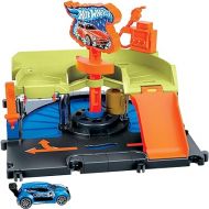 Hot Wheels City Toy Car Track Set, Downtown Express Car Wash Playset with 1:64 Scale Vehicle, Foam Roller & Drying Flaps