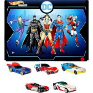 Hot Wheels Toy Cars 5-Pack, Set of 5 DC Character Cars in 1:64 Scale: Superman, Batman, Wonder Woman, The Joker GT & Harley Quinn