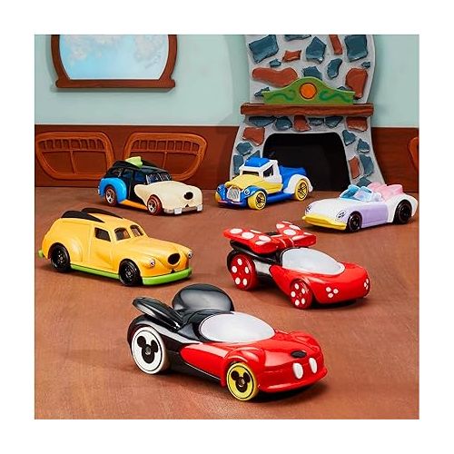  Hot Wheels Mattel Disney Toy Cars 6-Pack, Set of 6 Character Vehicles in Collectable Packaging: Mickey, Minnie, Pluto, Daisy, Donald & Goofy