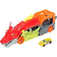 Hot Wheels Toy Car Track Set City Dragon Launch Transporter & 1:64 Scale Car, Stores up to 5 Vehicles