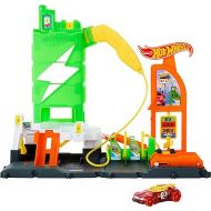 Hot Wheels City Super Recharge Fuel Station Playset with EV Chargers and 1:64 Scale Toy Car
