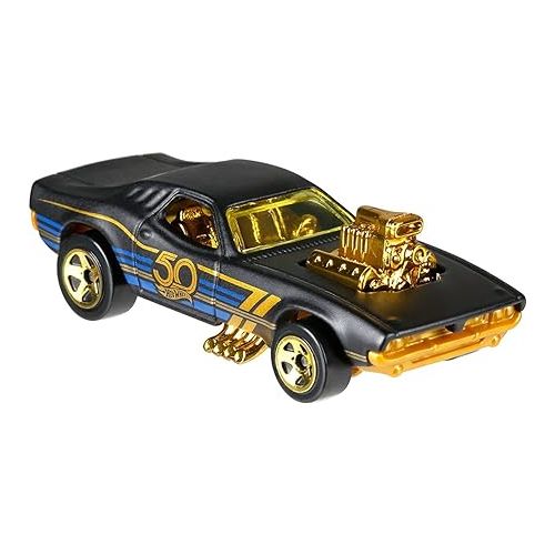  New 1:64 Hot Wheels 50th Anniversary Black & Gold Collection - Bone Shaker, Twin Mill, Rodger Dodger, Dodge Dart, Impala & Ford Ranchero Set of 6pcs Diecast Model Car By HotWheels