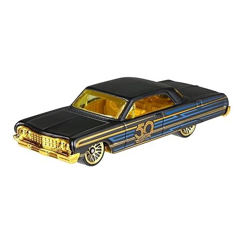  New 1:64 Hot Wheels 50th Anniversary Black & Gold Collection - Bone Shaker, Twin Mill, Rodger Dodger, Dodge Dart, Impala & Ford Ranchero Set of 6pcs Diecast Model Car By HotWheels