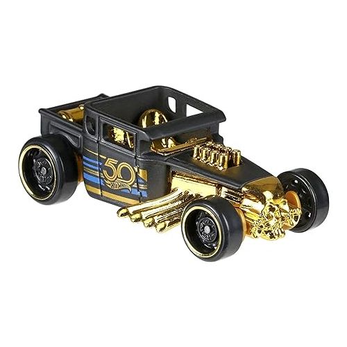  New 1:64 Hot Wheels 50th Anniversary Black & Gold Collection - Bone Shaker, Twin Mill, Rodger Dodger, Dodge Dart, Impala & Ford Ranchero Set of 6pcs Diecast Model Car By HotWheels