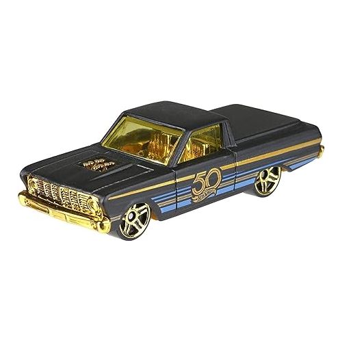  New 1:64 Hot Wheels 50th Anniversary Black & Gold Collection - Bone Shaker, Twin Mill, Rodger Dodger, Dodge Dart, Impala & Ford Ranchero Set of 6pcs Diecast Model Car By HotWheels