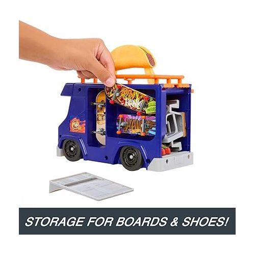  Hot Wheels Skate Taco Truck Play Case, Portable Fingerboard Skate Set with 1 Exclusive Board, 1 Pair of Removable Skate Shoes & Storage