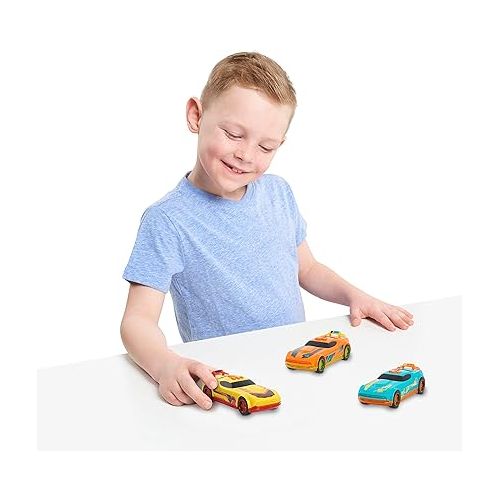  Hot Wheels Glow Riders 3-Pack Set, Red Teal and Yellow Toy Cars with Lights and Sounds, Kids Toys for Ages 6 Up by Just Play