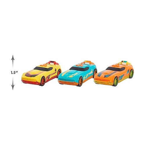  Hot Wheels Glow Riders 3-Pack Set, Red Teal and Yellow Toy Cars with Lights and Sounds, Kids Toys for Ages 6 Up by Just Play