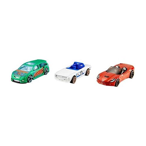  Hot Wheels 3 Car Pack, Multipack of 3 Hot Wheels Vehicles, Instant Starter Set, Collection of 1:64 Scale Toy Sports Cars, Rolling Wheels, For Kids 3 Years & Up