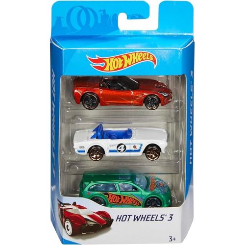  Hot Wheels 3 Car Pack, Multipack of 3 Hot Wheels Vehicles, Instant Starter Set, Collection of 1:64 Scale Toy Sports Cars, Rolling Wheels, For Kids 3 Years & Up