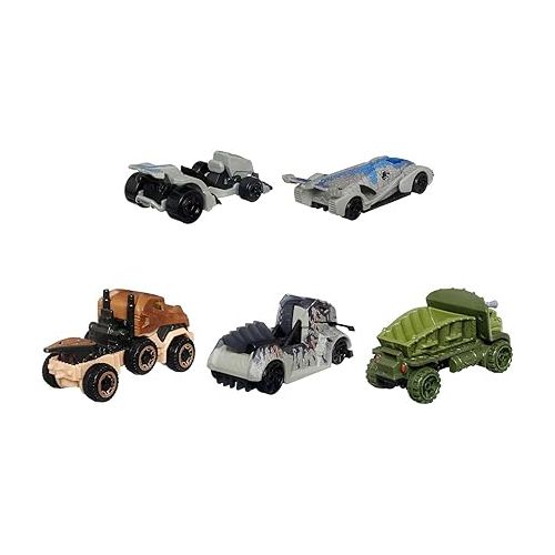  Hot Wheels Jurassic World Dominion Toy Character Cars 5-Pack in 1:64 Scale: Beta, Giganotosaurus, T-Rex, Triceratops & Velociraptor