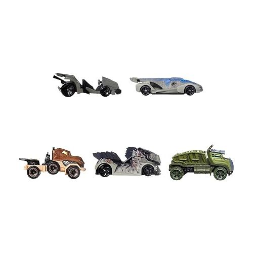  Hot Wheels Jurassic World Dominion Toy Character Cars 5-Pack in 1:64 Scale: Beta, Giganotosaurus, T-Rex, Triceratops & Velociraptor