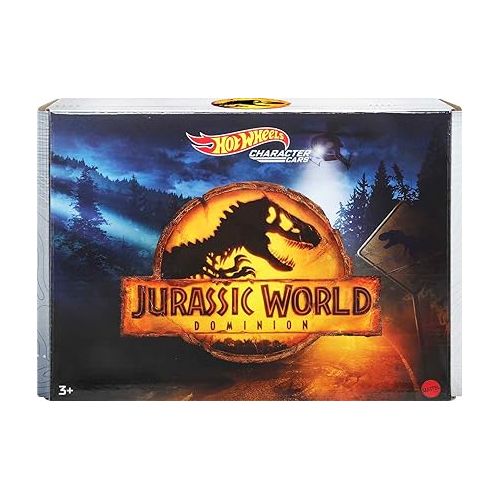  Hot Wheels Jurassic World Dominion Toy Character Cars 5-Pack in 1:64 Scale: Beta, Giganotosaurus, T-Rex, Triceratops & Velociraptor