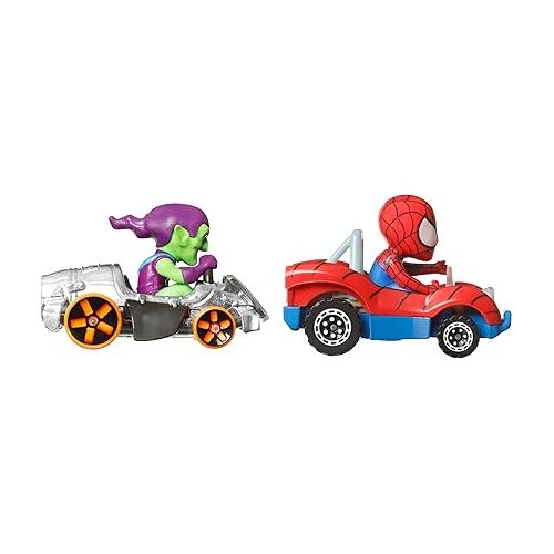  Hot Wheels RacerVerse Toy Cars 2-Pack, Set of 2 Die-Cast Vehicles with Character Driver, Optimized for Track Performance : Spider Man & Green Goblin