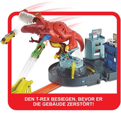  [아마존 핫딜]  [아마존핫딜]Hot Wheels GFH88 - City T-Rex Attacke Dinosaurier Trackset Spielset mit Auto, Spielzeug ab 5 Jahren