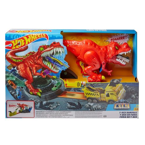  [아마존 핫딜]  [아마존핫딜]Hot Wheels GFH88 - City T-Rex Attacke Dinosaurier Trackset Spielset mit Auto, Spielzeug ab 5 Jahren