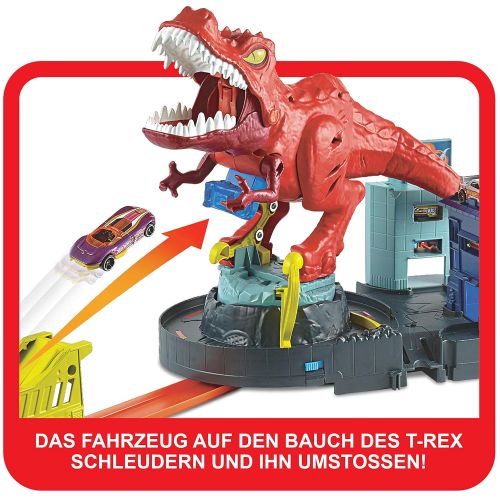  [아마존 핫딜]  [아마존핫딜]Hot Wheels GFH88 - City T-Rex Attacke Dinosaurier Trackset Spielset mit Auto, Spielzeug ab 5 Jahren