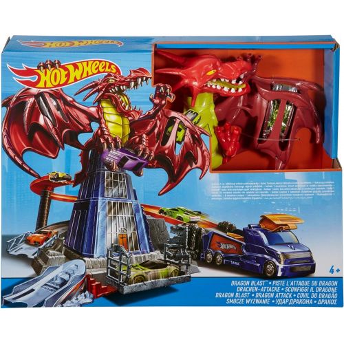  Hot Wheels Dragon Blast Play Set with Launcher for Heroic Action